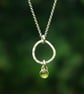 Textured Circle Silver Pendant with Peridot Drop - Image 3