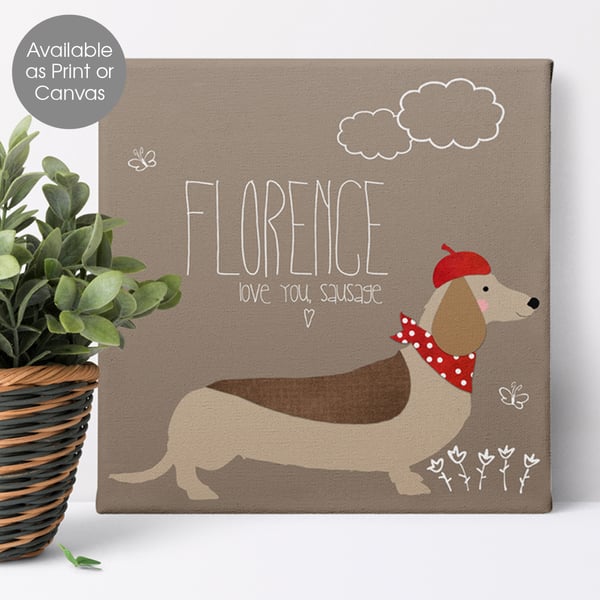 Personalised Sausage Dog Print, personalised Dachshund dog lover gift
