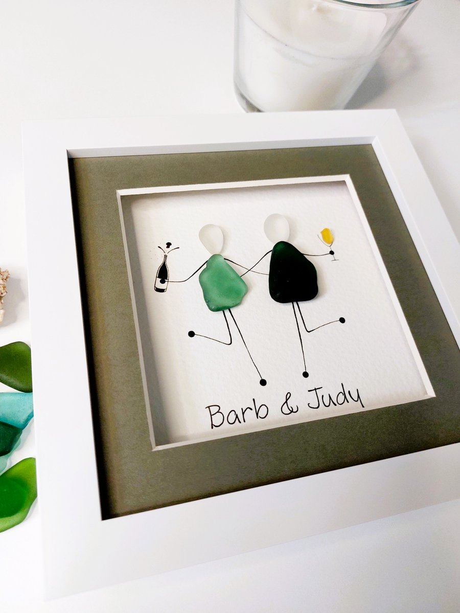 Friends Sea Glass Gift for Besties, Friendship Wall Art, Sister Gift