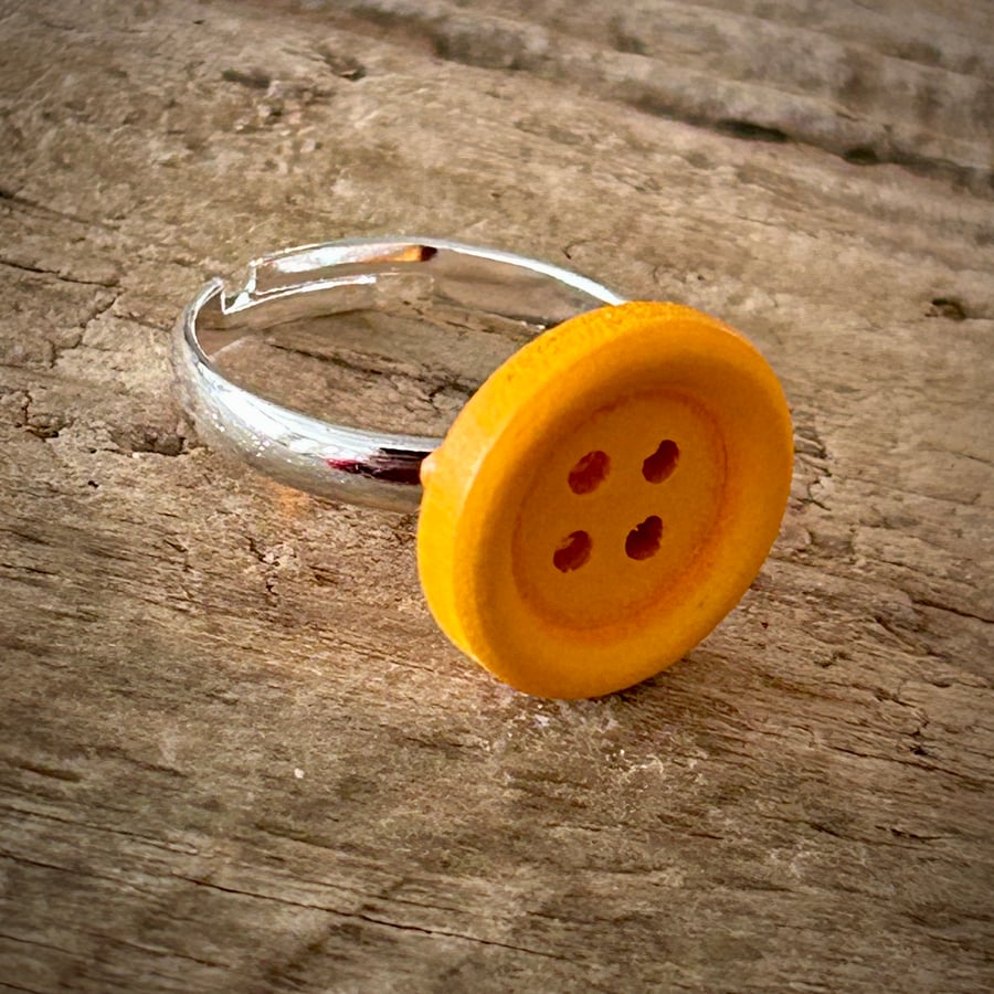 Silver Plated Adjustable Orange Button Ring 
