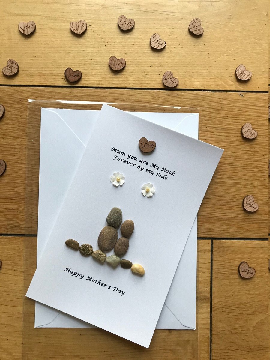 Mother's Day Personalised Card, Pebble Artwork Mother's Card, Mother's Birthday 