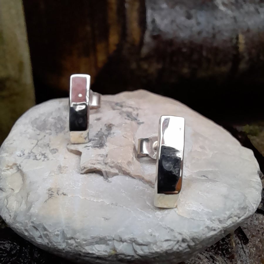 Recycled Sterling silver hammered textured stud drop earrings