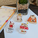Autumn cat Acrylic Pin Badge, Coffee Cat Brooch, Kawaii Cat Gift