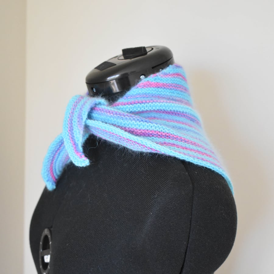 Hand knitted Neckerchief - Pink and Blue