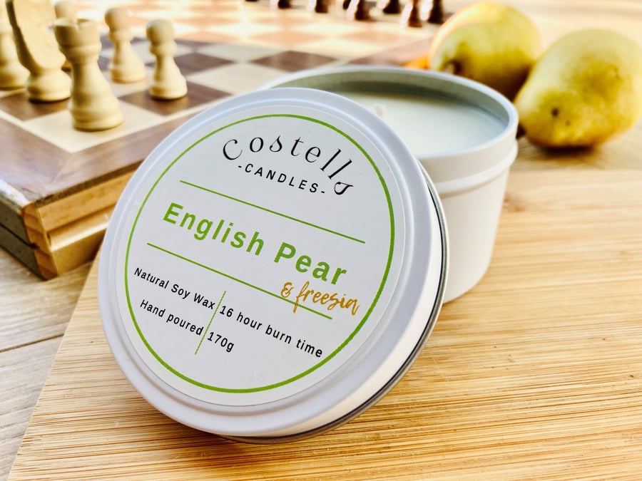 Premium English Pear and Freesia Handmade Natural Soy Wax Scented Candle