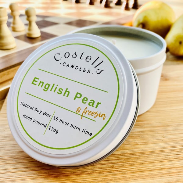 Premium English Pear and Freesia Handmade Natural Soy Wax Scented Candle