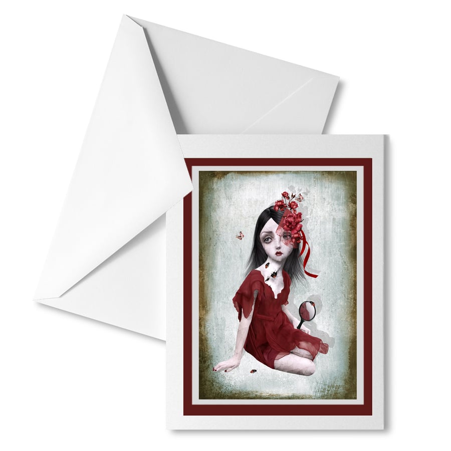 Surreal Bug Girl Art Greeting Card - Porcelain