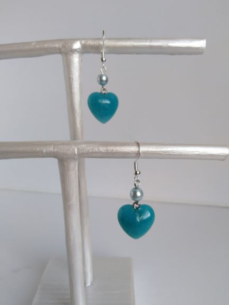 Baby blue heart earrings