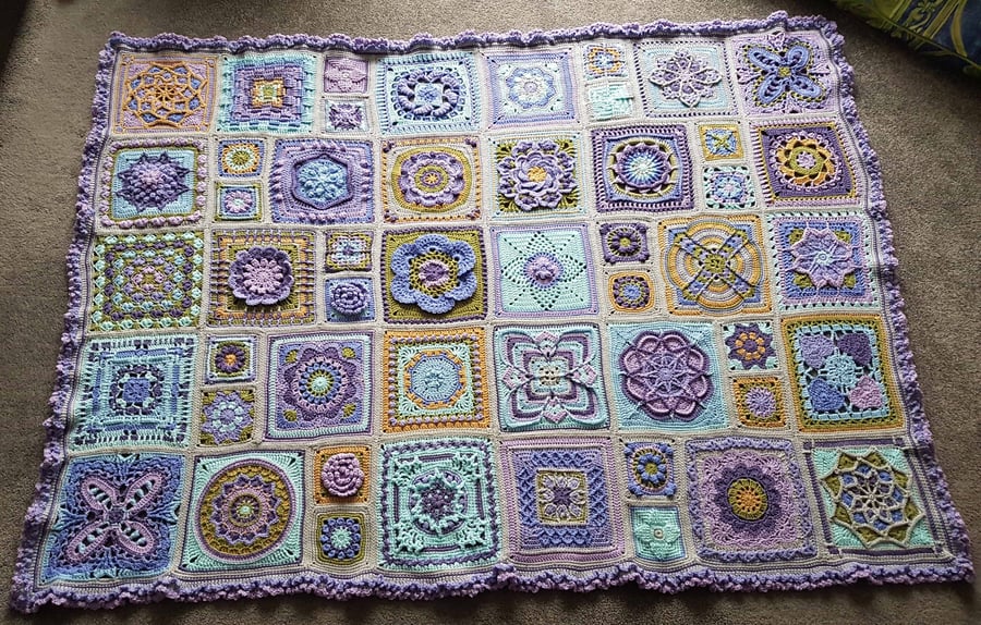 Crochet Sampler Blanket in Lilac & Blue