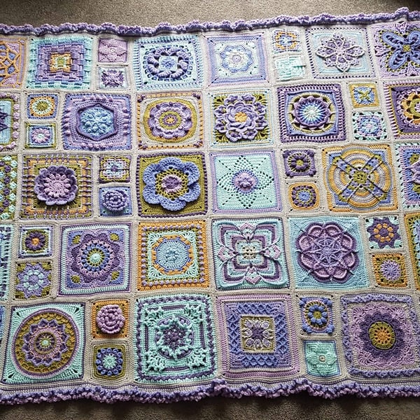 Crochet Sampler Blanket in Lilac & Blue