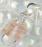 Pink Opal natural stone drop earrings, sterling silver, slices are 4mm