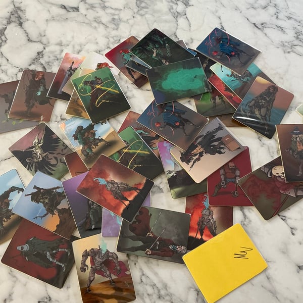 One mystery Trading card size art print