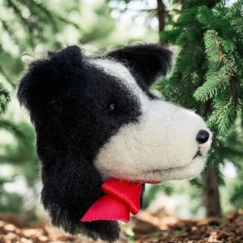 Needle felted Border Collie Dog head bauble, christmas decoration, pet memorial