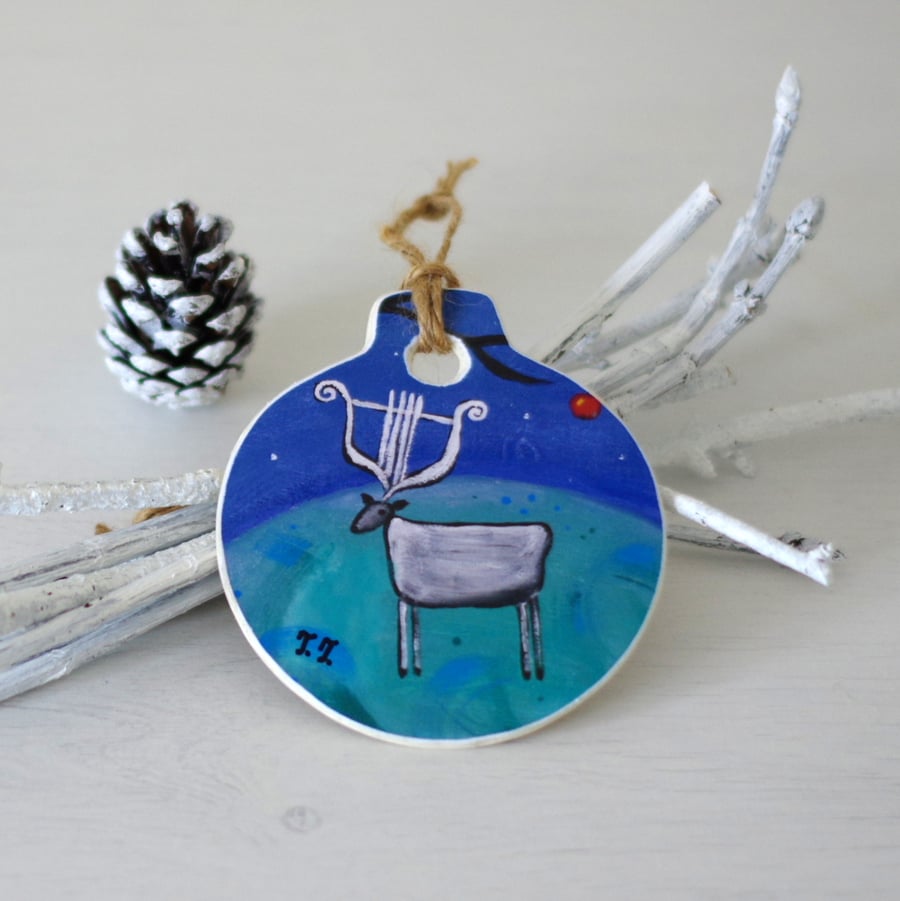 Christmas Ornament with Deer Art Print, Whimsical Christmas Decoration