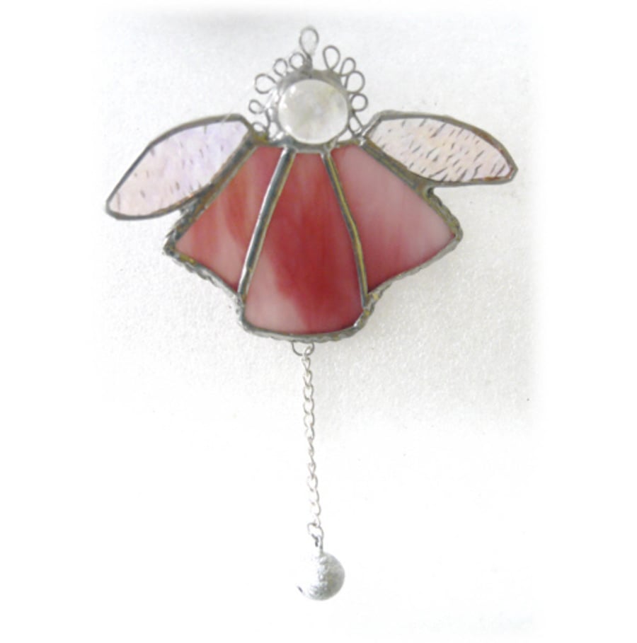 SOLD Angel Bell Suncatcher Stained Glass Pink 051