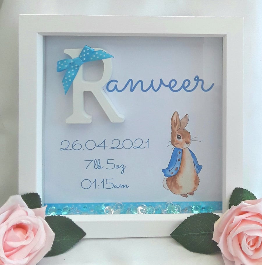 23cm Peter Rabbit inspired frame, Personalised New baby frame,New baby gift