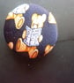 2 Silk Buttons Teddy Bear Reading TIMES Newspaper 1.25ins 3cms  - Image 1
