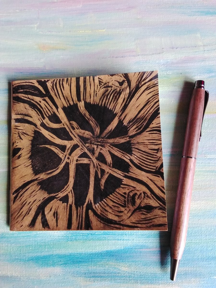 Linoprinted plant kraft notebook