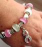 Breast Cancer Awareness Pink Ribbon Charm Bracelet Jewellery Gift 9" 23cms - Image 1
