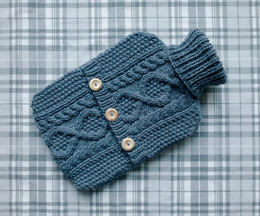Hot Water Bottle Cosy. Denim Blue.