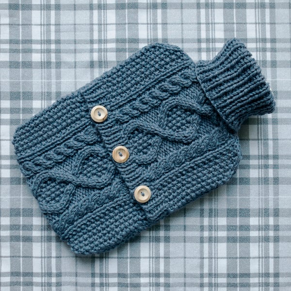 Hot Water Bottle Cosy. Denim Blue.