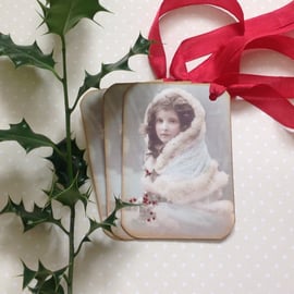 GIFT TAGS . Winter. Christmas. ( set of 3).Vintage style . ' Victorian Miss'.