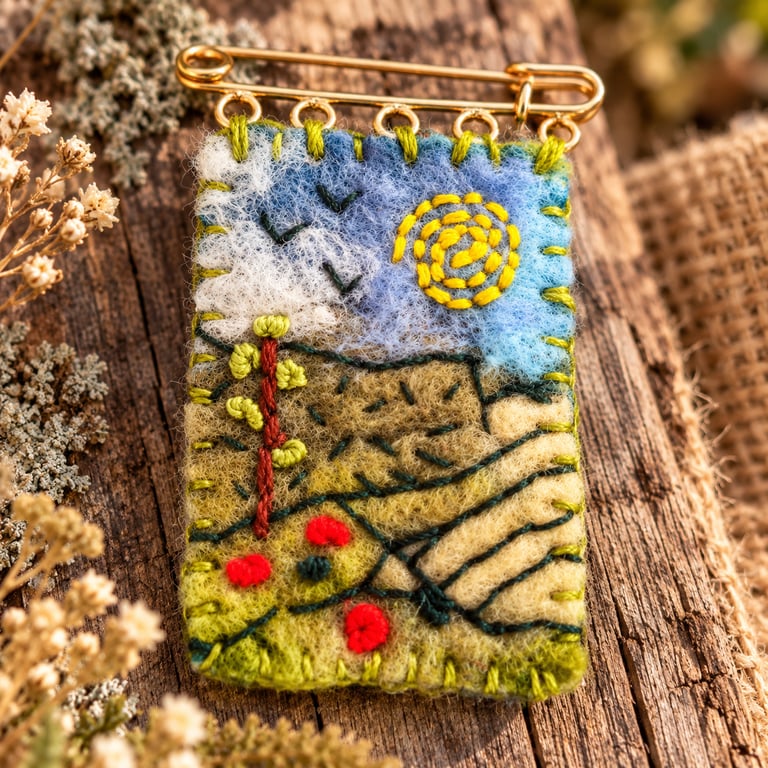 OOAK needle felted and hand embroidered kilt pin brooch.(No.5)