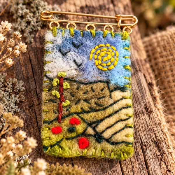 OOAK needle felted and hand embroidered kilt pin brooch.(No.5)