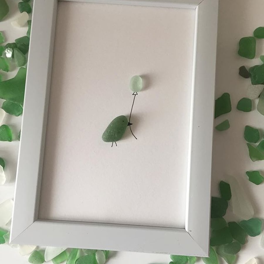 Seaglass Bird and Balloon Picture
