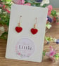 Handmade Red Heart Dangle Earrings, Enamel Heart Charms, Gift for Her