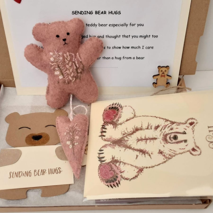 SOLD to DP Hand embroidered Letterbox gift, Sending Bear Hugs 