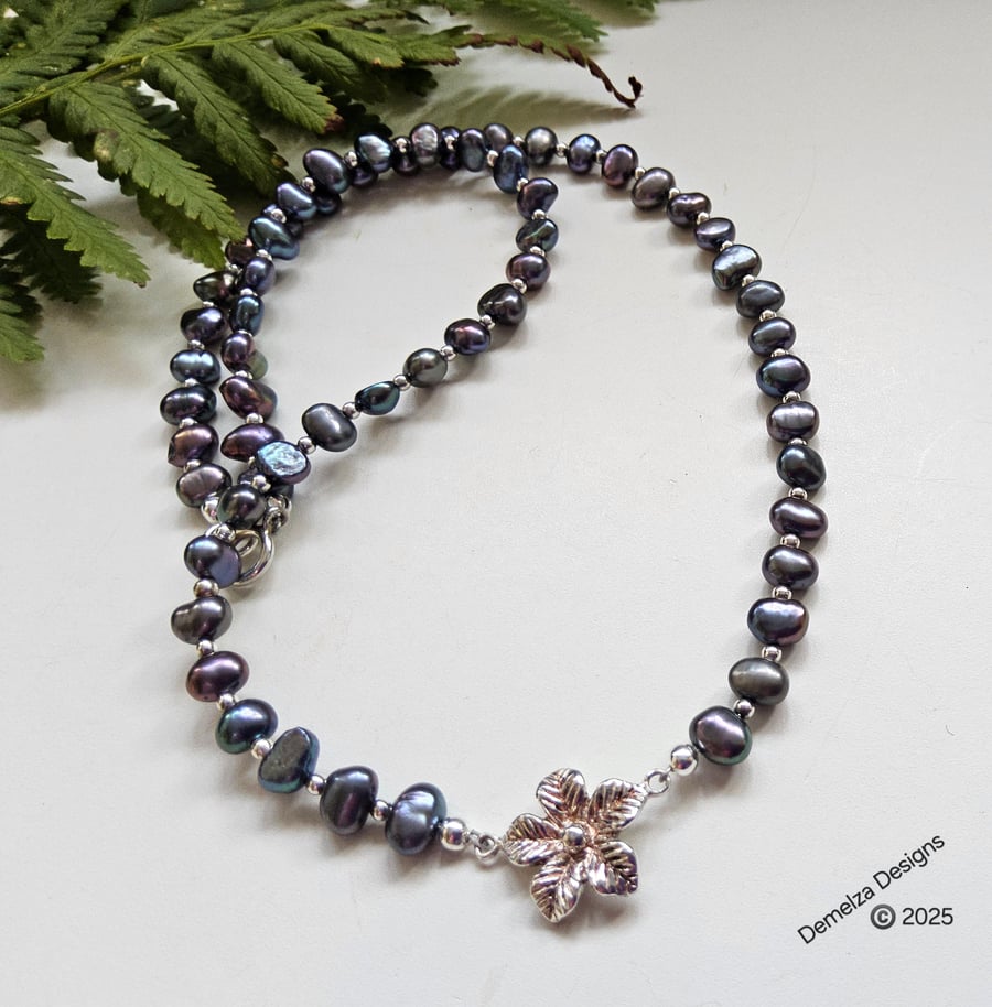 Designer Peacock Freshwater Culture Pearl Sterling Silver Necklace