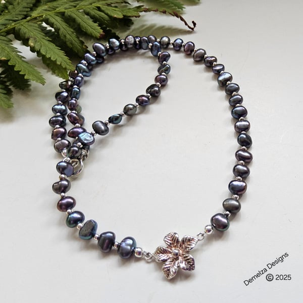 Designer Peacock Freshwater Culture Pearl Sterling Silver Necklace