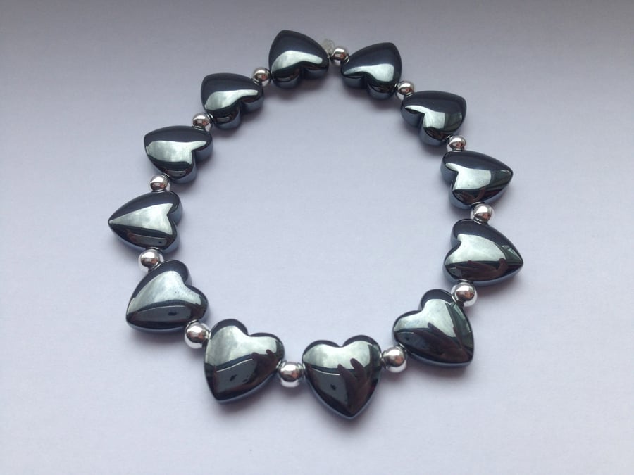 Haematite heart bracelet