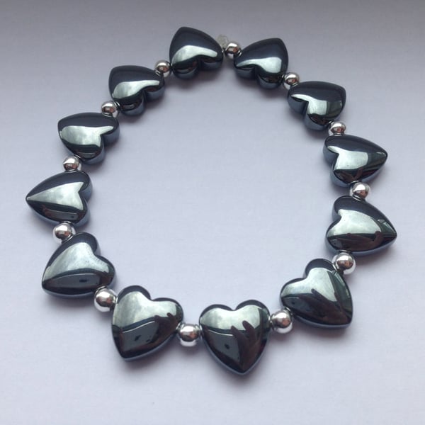 Haematite heart bracelet