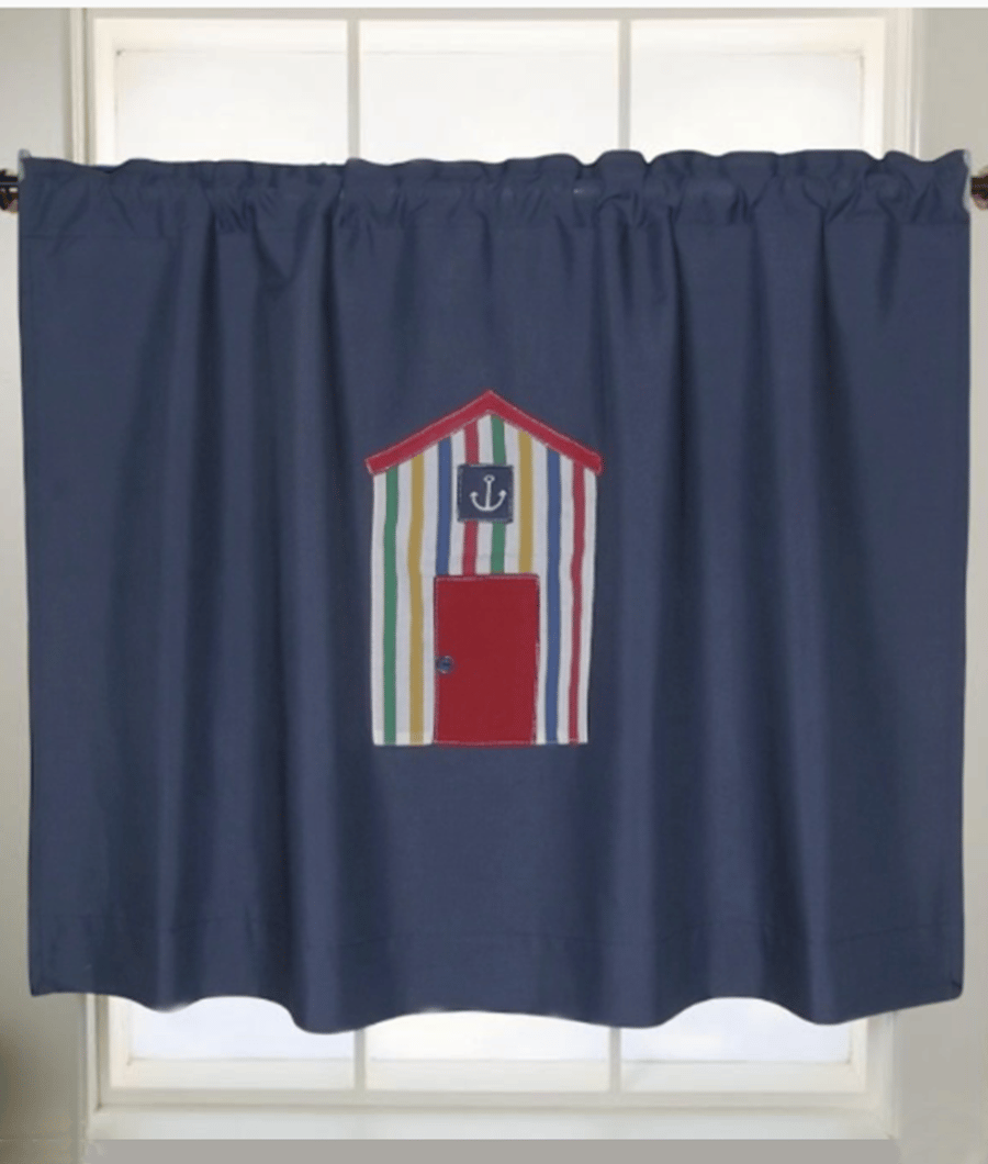 Small Curtain Beach hut theme Dark blue Unique One off