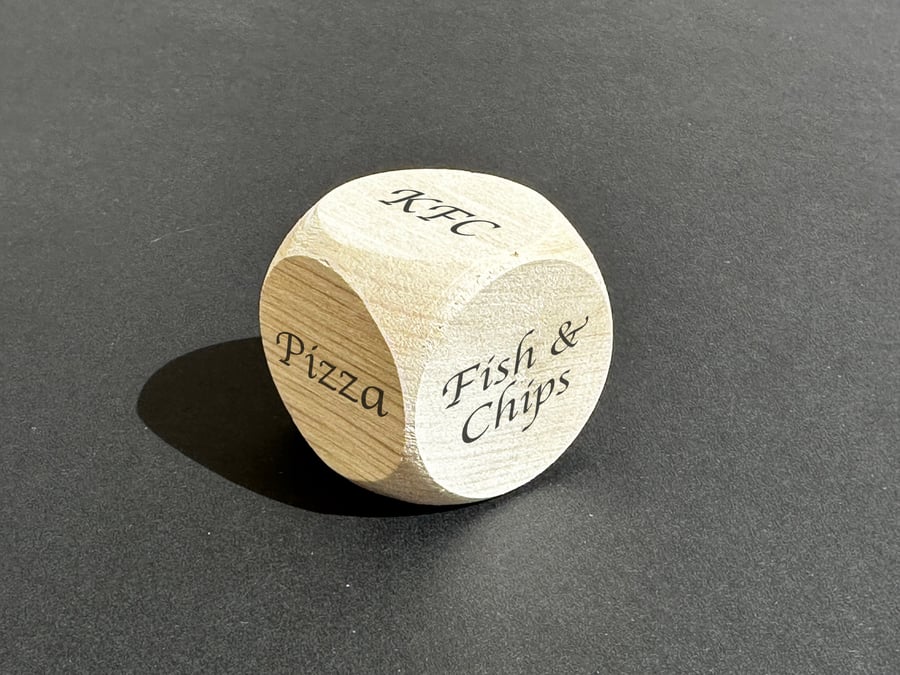 40mm Take Away Decision Dice Engraved With 6 Take Away Options