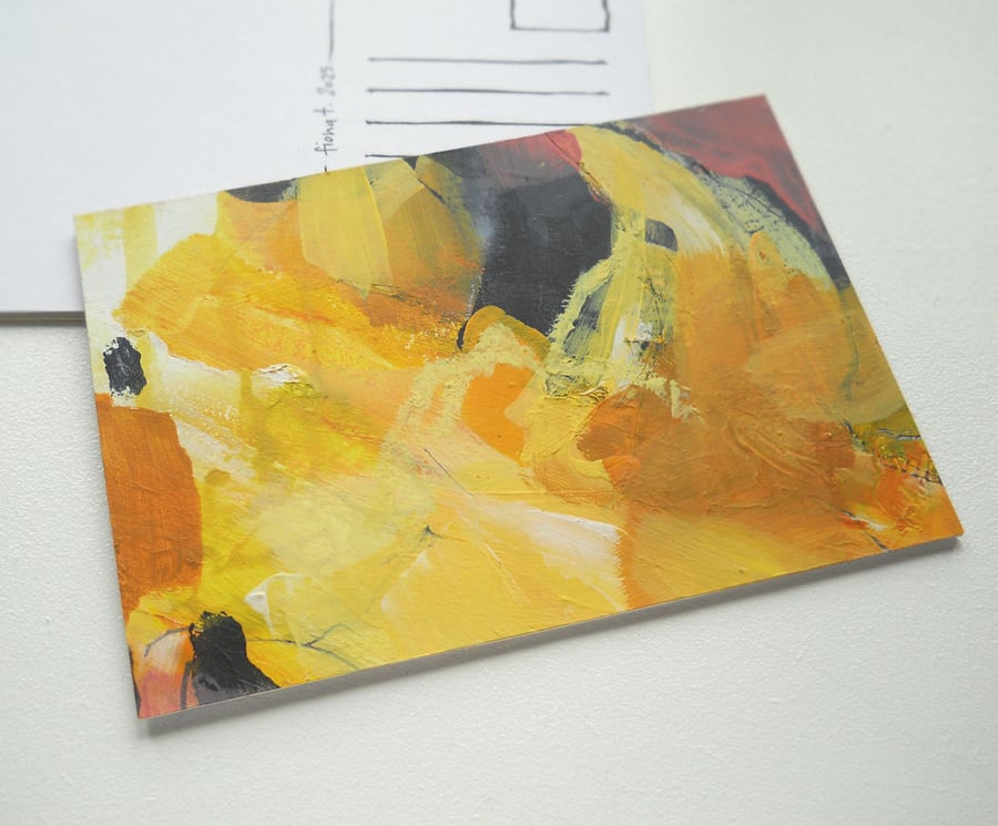 original abstract daffodil floral painting postcard 