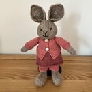 Hand Knitted Rabbit in Pink Outfit