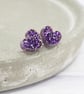 Purple glitter small heart studs, Hypoallergenic titanium posts - Image 3