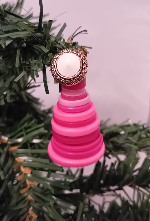 Pink Button Christmas Tree Decoration - White Button Topper