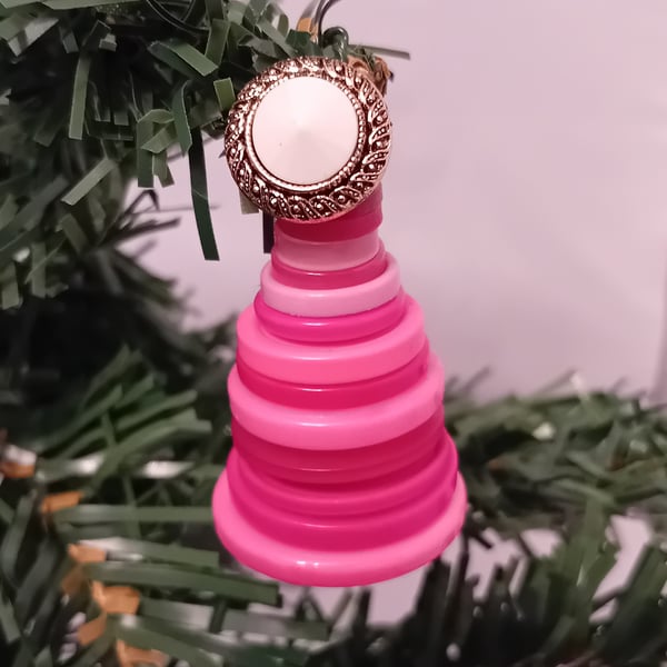 Pink Button Christmas Tree Decoration - White Button Topper