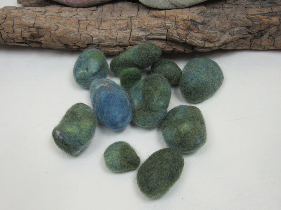 Small Multicolour Green Blue Natural Dye Felt Nuggets
