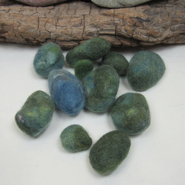 Small Multicolour Green Blue Natural Dye Felt Nuggets