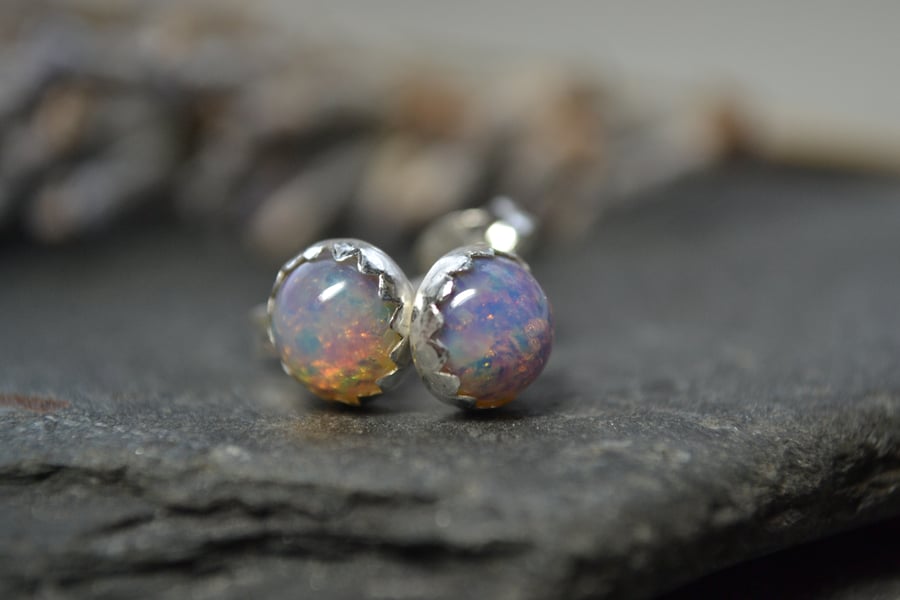 Fire opal sterling silver stud earrings