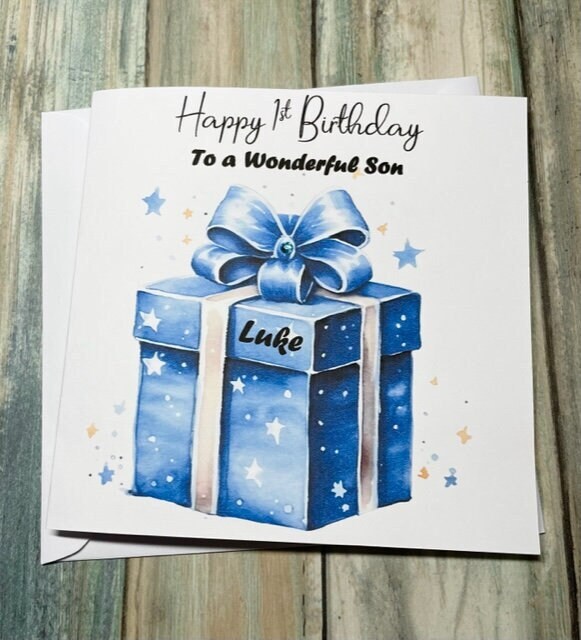 Birthday Card For Boy or Girl Blue Present Happy Birthday Card Son Grandson Neph