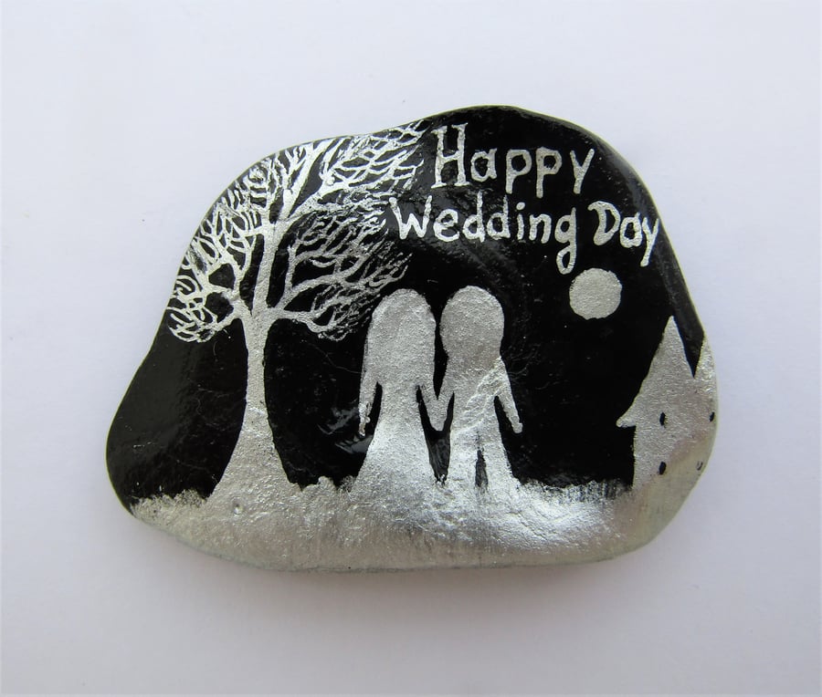 Wedding Day Card, Shell Painting, Couple Tree, Unique Wedding Card, Hand Painted