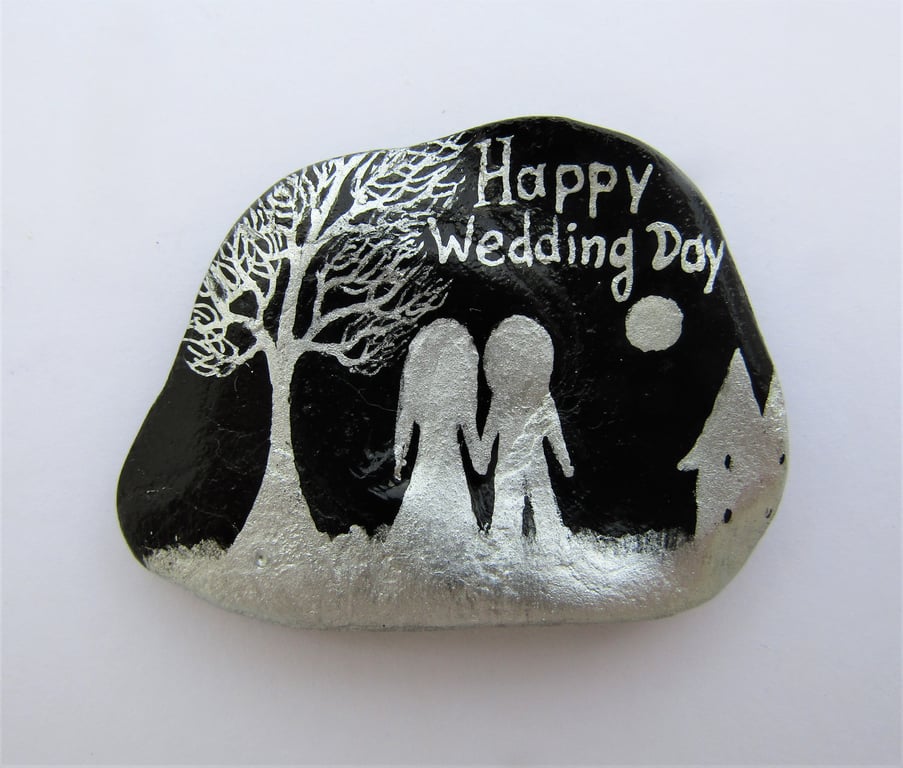 Wedding Day Card, Hand Painted Shell, Couple Tree, Unique Art Card