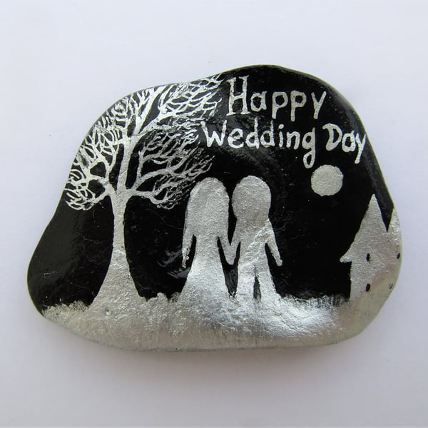 Wedding Day Card, Hand Painted Shell, Couple Tree, Unique Art Card