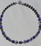 Blue Jade & Blue Goldstone (Sandstone) Gemstone Silver Heart Beaded Necklace - Image 6